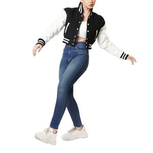 Vente en gros de veste en cuir patchwork à manches automne-hiver Offre Spéciale femmes veste universitaire pour femmes - Product Image 4