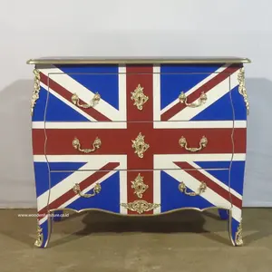 木制抽屉柜涂有英国国旗图像，用于欧式家居家具的家具内部