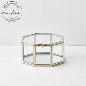 Best Quality <b>Large</b> Rectangular Clear Glass Jewelry Box with Gold Finished Metal Frame for <b>Rings</b> Earrings Organizer Vanity Box - Product Image 3