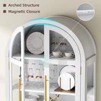 Vitrina con Vidrio Arqueado Blanco, Luz LED y Tirador Dorado, Vitrina para Muebles de Sala de Estar de Lujo, Vitrina de Exhibición DR336