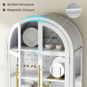 Vitrine avec <span class=keywords><strong>verre</strong></span> arqué <span class=keywords><strong>blanc</strong></span>, éclairage LED, poignée dorée, vitrine pour meubles de salon de luxe, vitrine <span class=keywords><strong>d</strong></span>'exposition DR336 - Product Image 4