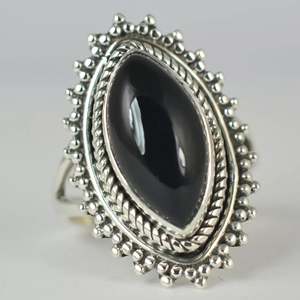 Navya <b>Craft</b> Handmade 925 Sterling Silver Women's Statement Cocktail <b>Ring</b> Black Onyx Marquise Rhodium July Birthstone Gift IGI - Product Image 6