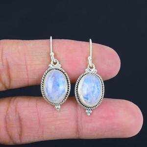 ต่างหู925เงินสเตอร์ลิงเครื่องประดับพลอยมูนสโตนสปินเนอร์ต่างหูแบบห้อยของขวัญสำหรับผู้หญิงต่างหูไฟสีฟ้า - Product Image 4