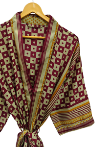 Bridal <b>Robe</b> Light Weight Silk <b>Robe</b> For Woman Night Wear <b>Long</b> <b>Robe</b>, Floral Print Indian Vintage Recycled Silk Sari <b>Kimono</b>, - Product Image 3