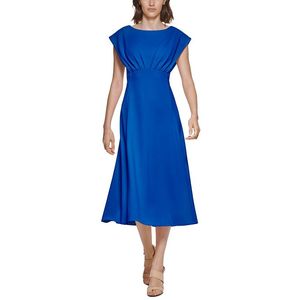Abito midi da donna Calvin Klein blu a trapezio, con maniche a cappuccio, in raso, casual, stampato e tinta unita, lunghezza al ginocchio, taglia 2 - Product Image 1