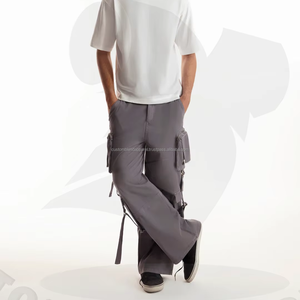 Wholesale Polyester/Cotton Mens Stacked <b>Cargos</b> Mid Waist Multi Pocket Steel Straps Keychain <b>Baggy</b> Loose Fit Straight Vintage - Product Image 4