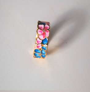 Bague Cloisonné Vintage Émaillé Floral Fleur De Cerisier Conception Bleu Et Rose Couleur Style Antique Bijoux Faits À La Main Cadeau Art - Product Image 3