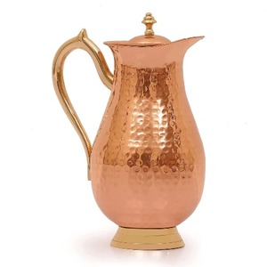 Carafe et pichet à eau en cuivre pur massif, martelé à la main, avec sous-verre - AG Metal Exports Modèle A G pour la maison, les repas et les mariages - Product Image 2
