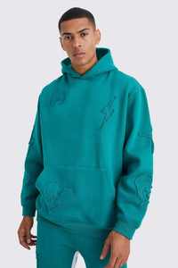 Conjunto Deportivo para Hombre con Sudadera con Capucha y Pantalones Deportivos Acampanados con Parches Bordados y Apliques - Product Image 2