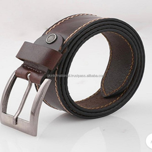 Ceinture en cuir véritable de vache pour homme, décontractée, ajustable, marron foncé, de haute qualité, vente en gros, avec couture complète - Product Image 5