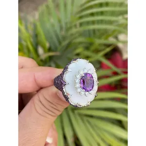 Natural Amethyst <b>Ring</b> Vintage Style 925 Sterling Silver Handmade Gemstone Jewelry Wholesale Supplier - Product Image 3