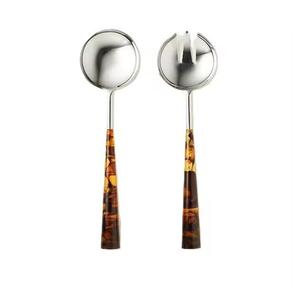 Juego de servidor de ensalada de madera de la mejor calidad india con mango de resina blanca para juegos de mesa de cocina cuchara y tenedor para comer alimentos - Product Image 6