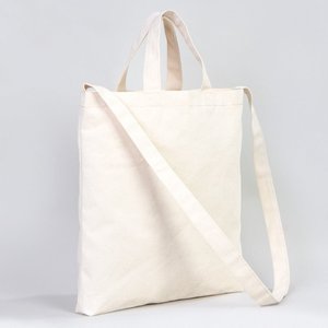Sac fourre-tout en toile de coton naturel grande capacité avec longue bandoulière et poignées courtes, couleur unie, pour usage quotidien, fermeture ouverte - Product Image 4