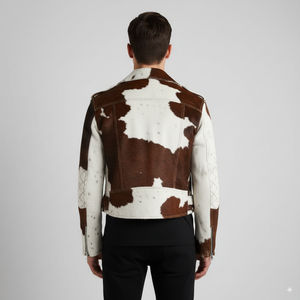 Nouvelle veste en cuir de vachette et toile pour homme, veste de motard en cuir véritable, coupe courte, coupe régulière et ajustée, veste de moto pour homme - Product Image 4