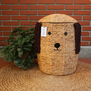 Panier de rangement en jacinthe d'eau naturelle panier en forme de visage de chien avec couvercle paniers en jacinthe d'eau écologiques - Product Image 5