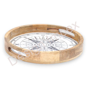 Tendance boussole impression plateau rond mangue plateaux de service en bois pour usages polyvalents plateau personnalisé haute Durable prix compétitifs - Product Image 3
