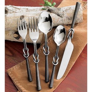 Vaisselle forgée à la main résistante Poignées nouées Ensemble de couverts en métal Couverts Argent fini pour la maison Hôtel et restaurants Utilisation - Product Image 1
