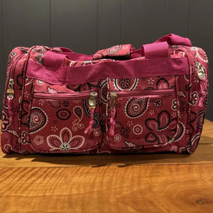 Cotton Quilted Duffle Tote Shoulder Bag, Floral Print Washable Overnight Bag, Eco Friendly Yoga Shopping Beach Bag - Product Image 2