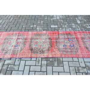 Vintage Rug, <b>Runner</b> 2.6x10.6 ft Rug, <b>Red</b> Floral Rug - Product Image 3