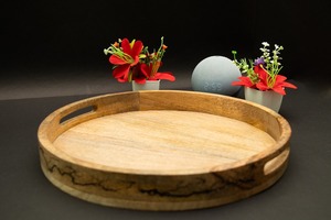 Handmade Round Wooden Tray for Coffee Table <b>Kitchen</b> Counter and Dining Table - Product Image 4