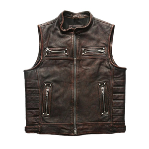 Gilet en cuir décontracté pour hommes Style motard avec tissu peigné respirant Vêtements d'extérieur d'hiver - Product Image 1