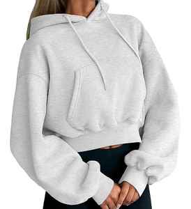 Top corto informal personalizado para mujer Sudadera con capucha 100% algodón transpirable Streetwear para invierno - Product Image 1