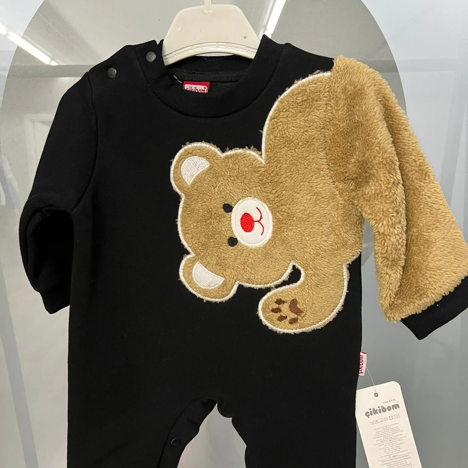 Baby Plush Teddy Bear Embroidered Black Baby Long Sleeve Jumpsuit 2023 New Products Wholesale Baby Clothes Comfortable Daily New