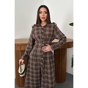 Vestido plisado a cuadros marrón - Marrón - Product Image 3