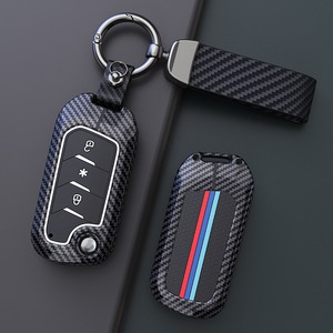 Fundas para llaves de coche, Funda de cuero de fibra de carbono para llaves con Mahindra Scorpio XUV 300 Marazzo XUV 700 XUV 400 EV Bolero Thar, llave de 3 botones - Product Image 1