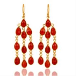 Pendientes de plata de ley 925 con forma de pera, GEMA de ónix roja, novedad - Product Image 1