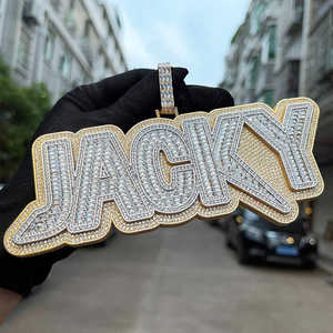 Pendentif en diamant Moissanite rond et baguette style Hip Hop pendentif lettre à breloque cadeau de désherbage pour hommes en argent sterling 925 - Product Image 4