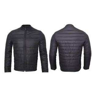Veste matelassée noire décontractée à col montant et manches longues, veste d'hiver enduite, logo personnalisé, fournisseur OEM - Product Image 2