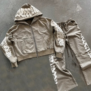 Écusson de broderie avec appliques de broderie vieilli personnalisé sweats à capuche unis avec fermeture éclair vestes de fitness pour hommes survêtements pour hommes - Product Image 1