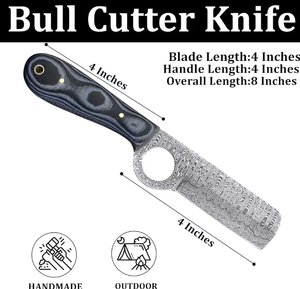 OEM Wholesale Custom Damascus Steel Bull Cutter Bowie <b>Knife</b> Full Tang Fixed Blade Leather Sheath Hunting Micarta Handle <b>Utility</b> - Product Image 3