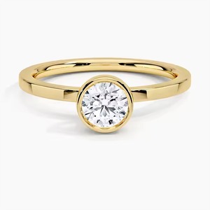 Conjunto de bisel solitario s925 Silvar anillo de bodas chapado en oro amarillo corte redondo Moissanite diamante anillo de compromiso para mujer - Product Image 1