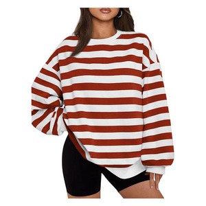 2025 gran oferta tendencia suelta Color sólido algodón/poliéster mujeres camisas rayas sudadera - Product Image 1