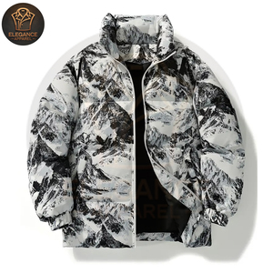 Stylish Black & <b>White</b> Patterned Coat with Stand Collar Zipper Closure And Pockets Good Supplier Unique Design <b>Puffer</b> <b>Jackets</b> - Product Image 1