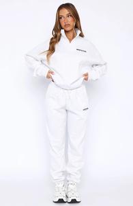 Conjunto de Chándal Largo Bordado de 2 Piezas para Mujer, Color Gris, Esencial para el Invierno - Product Image 2