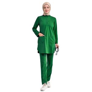 Ensemble de blouses d'infirmière musulmanes OEM d'usine pour femmes, manches longues, extensible en spandex, uniforme médical pour les médecins - Product Image 1
