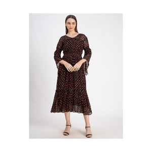 New Arrival 2024 Brown Color <b>Floral</b> Printed Premium Quality Viscose Mini <b>Dress</b> Comfortable Elegant Half Sleeve Women <b>Dress</b> - Product Image 1