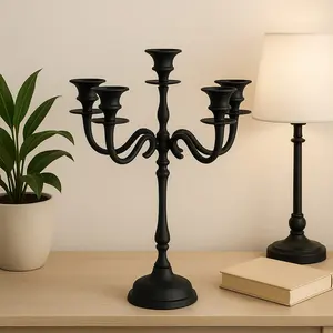 Modern <b>Black</b> Luxury Metal <b>Pillar</b> Stand Cylinder Shaped <b>Candle</b> Holder for Wedding Decorative <b>Candle</b> Lighting - Product Image 5