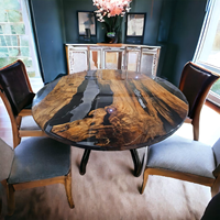 Table de salle à manger de luxe moderne en bois d'acacia et résine, design artistique, étanche, table basse pour salon, mariage, retraite