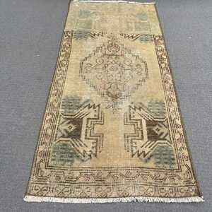 1.5x3.2 ft Turkish Vintage Rug, Small Rug, <b>Brown</b> <b>Wool</b> Rug - Product Image 2