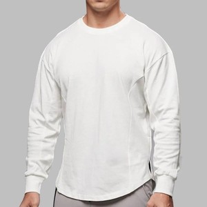 <b>Men's</b> Long Sleeve Solid Cotton <b>T</b> <b>Shirt</b> Winter Workout Streetwear with <b>Curved</b> <b>Hem</b> <b>Men's</b> Autumn Sweatshirt Crop Tops Style - Product Image 1