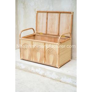 Coffre de rangement pour vêtements d'enfants en rotin naturel avec motif arc-en-ciel, coffre de rangement pour jouets d'enfants, peut être utilisé comme siège - Product Image 5