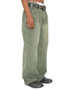 Jean baggy coupe droite personnalisé pour homme, 100% coton, délavé à l'acide, taille mi-haute, grande taille, pantalon large à braguette boutonnée, style urbain - Product Image 3