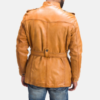 Veste en cuir personnalisée pour homme avec poches, ceinture et manches - Manteau en cuir personnalisable en tissu toile écologique, coupe-vent et respirant