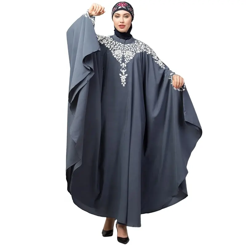 Bán Buôn Thanh Lịch Thêu Hồi Giáo Quần Áo Jilbab Niqab Burqa Kaftan Cầu Nguyện Màu Rắn Dài Hồi Giáo Abaya Dress Với Hijab