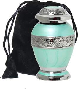 Urna Funeraria Clásica Mini Verde para Cenizas, Urna Conmemorativa de Metal Pequeña para Guardar Recuerdos - Product Image 1