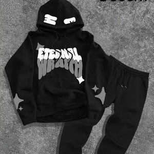 ชุดวอร์มผ้าฝ้ายพิมพ์ลายพัฟสำหรับผู้ชายชุดออกกำลังกายผ้าฝ้ายพิมพ์ลาย3D สีขาวและดำดีไซน์ตามสั่ง - Product Image 1